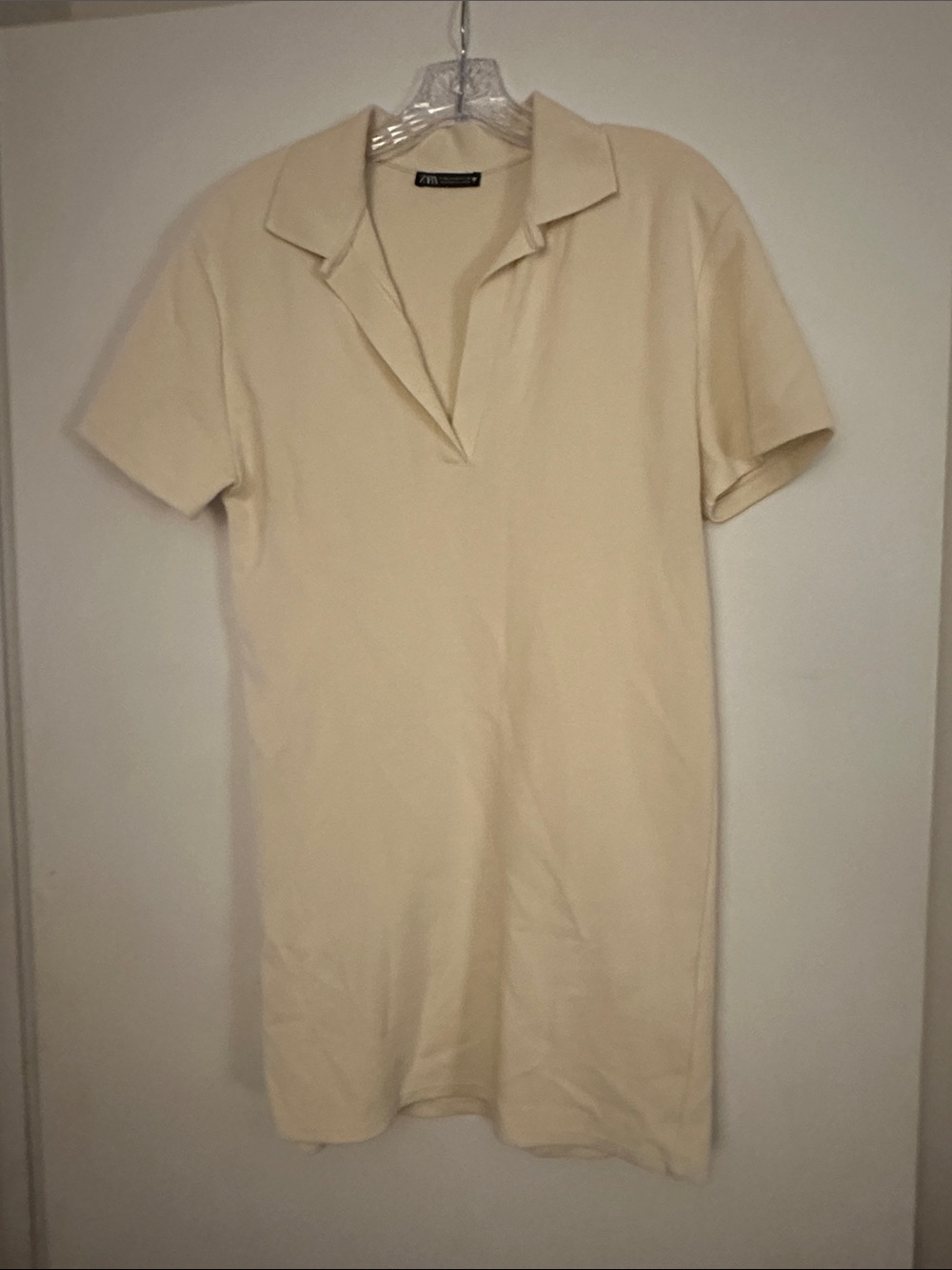 Zara Cream Open-Collar Short-Sleeve mini shift dress